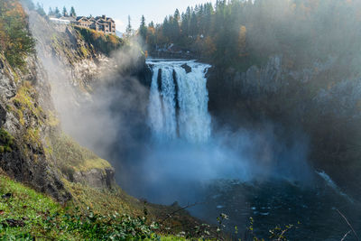 A blanket of mist obscures snoqualmie falls in washington state.