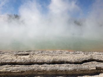 Smoke emitting from volcanic landscape