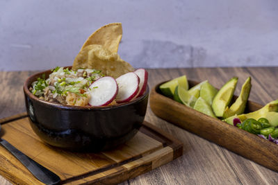 Close-up of food in plate on table