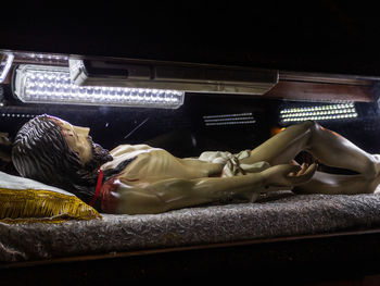 Close-up of messy lying down on table