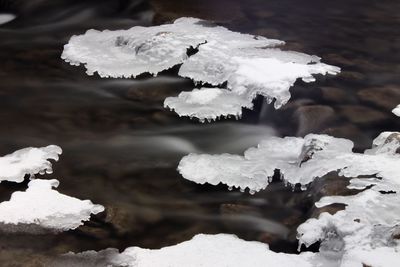 Close-up of ice floating on water