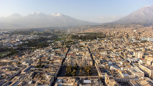 High angle view of townscape against sky