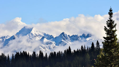 Scenic view of snowcapped mountains against sky