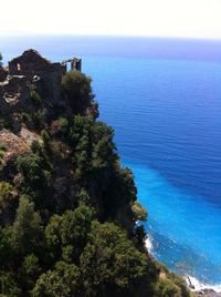 Scenic view of sea against blue sky