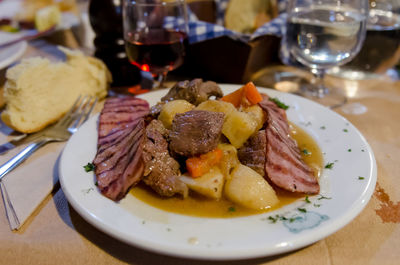 Close-up of food in plate on table