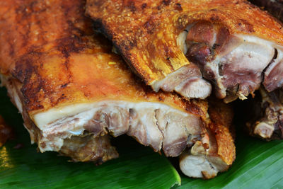 Close-up of meat on barbecue grill