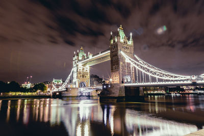 View of suspension bridge at night
