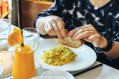 High angle view of breakfast served on table