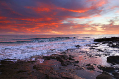 Scenic view of sea against sky during sunset