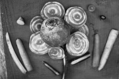 High angle view of food on table