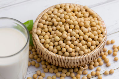 High angle view of eggs in container on table