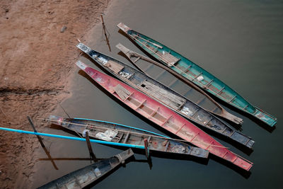 High angle view of abandoned ship moored in lake