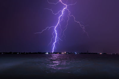 Scenic view of sea against sky at night