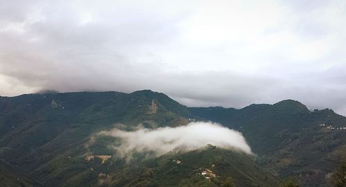 High angle view of mountain range against sky