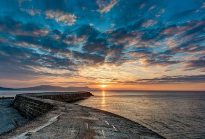 Scenic view of sea against sky at sunset