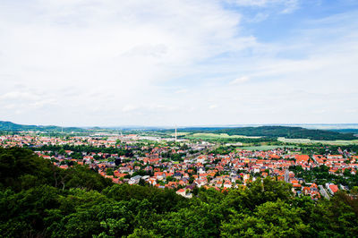 High angle view of town against sky