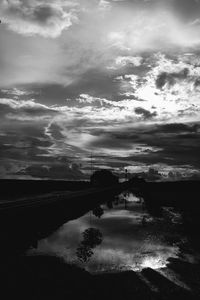 Scenic view of lake against dramatic sky