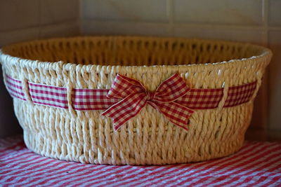 Close-up of cake in basket on table