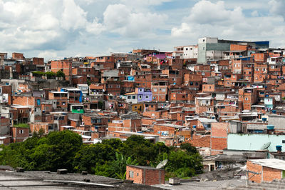 High angle view of buildings in city