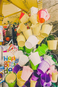 Close-up of multi colored umbrellas