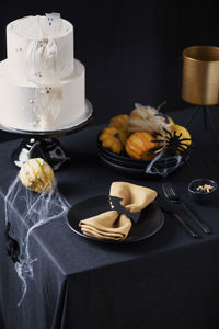 High angle view of ice cream in plate on table