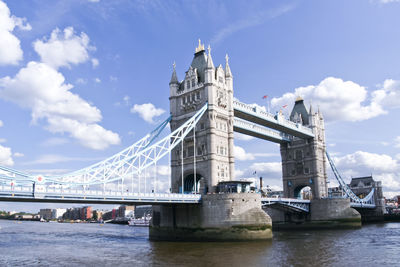 View of bridge over river against cloudy sky