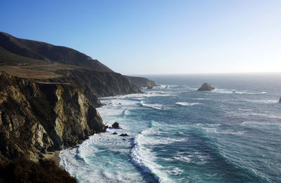 Scenic view of sea against clear sky