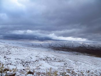 Scenic view of snowcapped landscape against sky