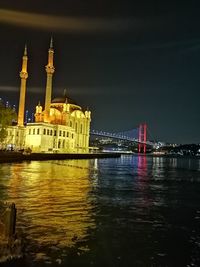 View of bridge over river at night