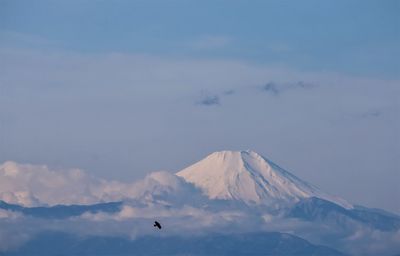 Low angle view of snowcapped mountains against sky