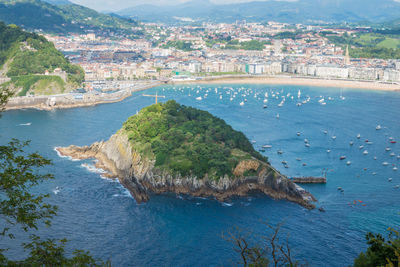 High angle view of city at waterfront