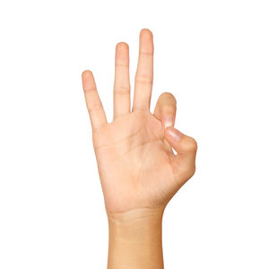 Close-up of human hand against white background