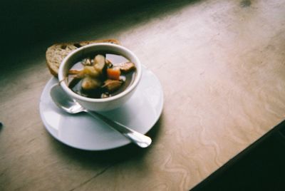 High angle view of coffee on table