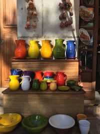 Various handmade dishes on display at home