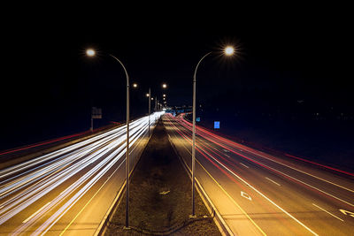 Light trails on road at night