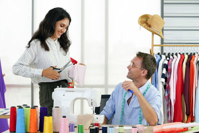 Young woman working at home