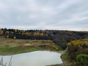 Scenic view of landscape against sky during autumn