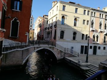 Bridge over canal amidst buildings in city