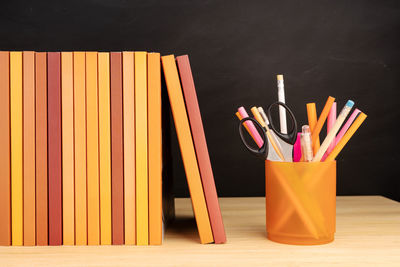 Multi colored pencils on table