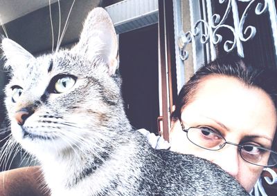 Close-up portrait of woman with cat