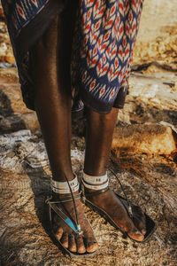 Close up of maasai shoes made from old tyres