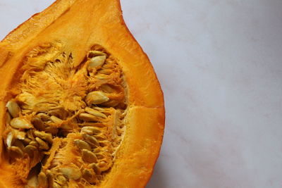 High angle view of pumpkin on table