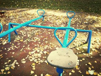 Close-up of swing in playground