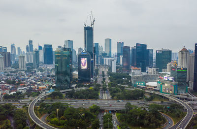 High angle view of buildings in city