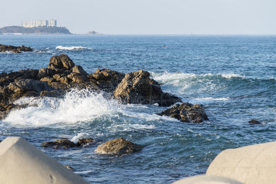 Scenic view of sea against clear sky