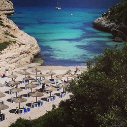 High angle view of beach against clear sky