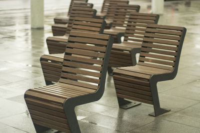 Empty chairs in park