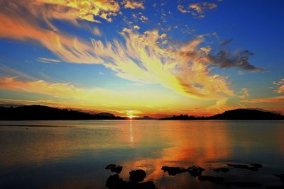 Scenic view of lake against sky during sunset