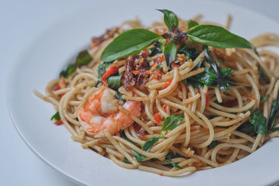 Close-up of noodles in plate