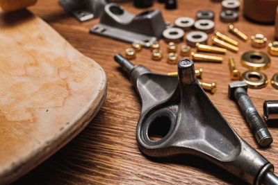 High angle view of work tools on table